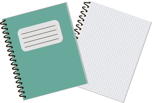 Set of two copybooks, one open and one closed, isolated on white background vector