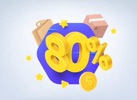80 percent sale concept. 3d vector illustration