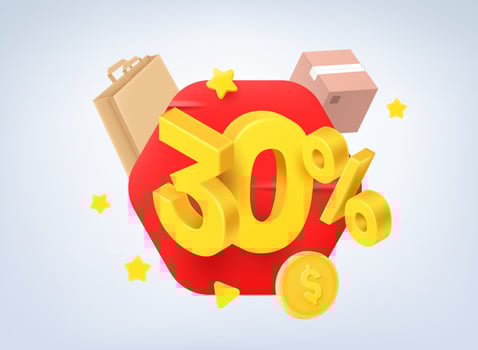 30 percent sale concept. 3d vector illustration