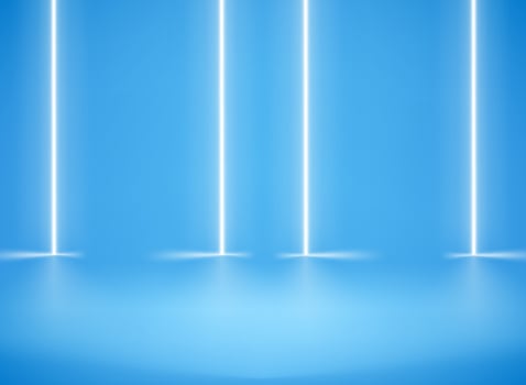 illuminated blue interior with white neon lights. 3d vector illustration