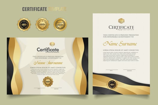 Luxury certificate template with dynamic effect and modern pattern background. Premium badges design. New Collections vector