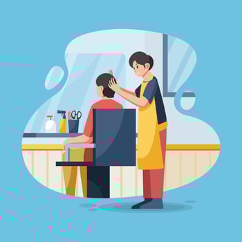 Man Hair Stylist Styling the Customer Hair vector