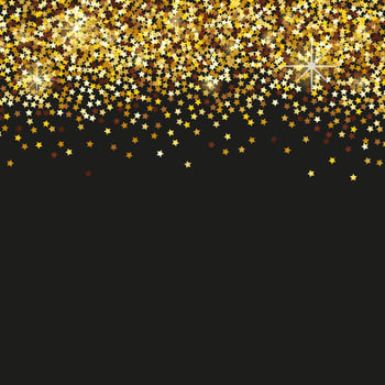 Black background with golden star confetti and space for text. vector
