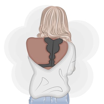 Fashionable blonde in gray sweater with deep neckline, fashion print vector illustration