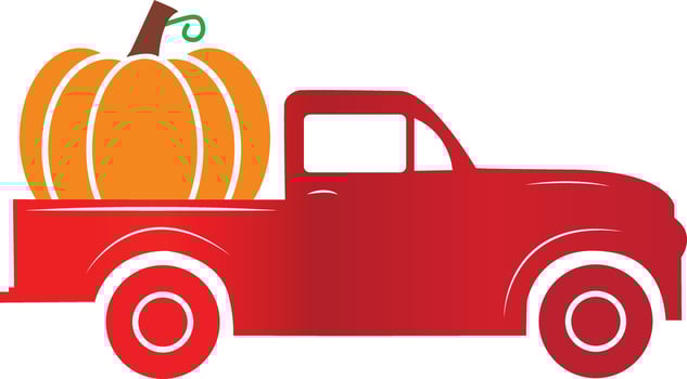 pumpkin truck sign. old red farm truck with pumpkin. vector