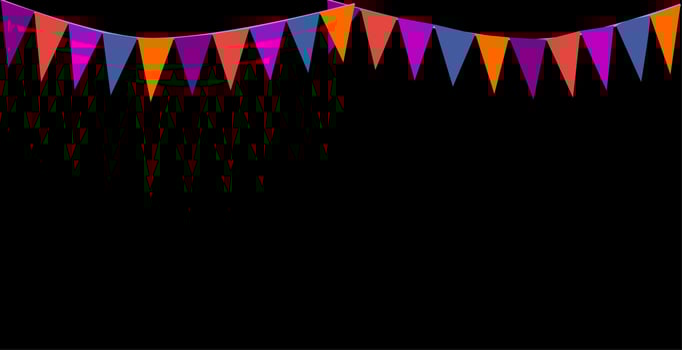 Bunting Hanging Halloween Color, orange, black, purple, Theme Flag Triangles Banner Background. Bunting flags for the party, Halloween night, trick or treats concepts. vector