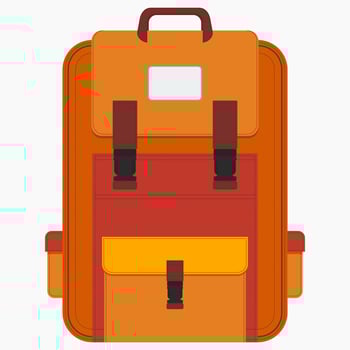 Editable Front View Orange School Backpack Vector Illustration for Education, or Vacation Related Design Project
