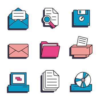 A set of interface elements of the old pc windows 90s, UI and UX themes. In retro vaporwave style. Vector illustration of windows and icons .