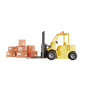 cartoon forklift, with the brown paper stack box, 3D render illustration png