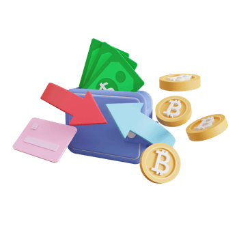 The exchange, electronic wallet icon with Cryptocurrency, 3D render illustration png