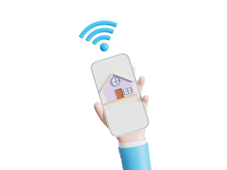 Hand cartoon-style, 3D Smart Home. House icon with wi-fi sign. The remote home control system png