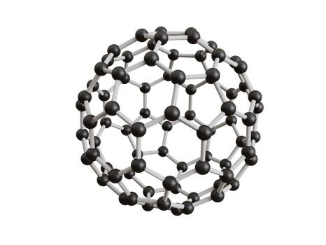 Molecule and buckyballs structure, biotechnology concept png