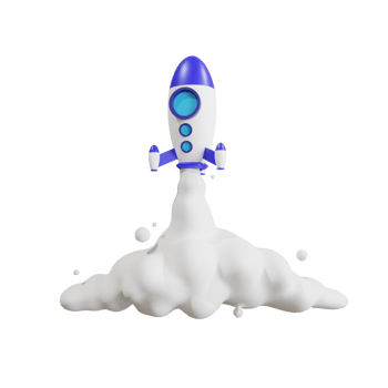 Toy rocket takes spewing smoke on a yellow background. The symbol for success is Start-up education and knowledge. 3D illustration png