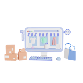 Shopping online 24 hours. Online store on the website application. background. digital marketing shop concept. 3D illustration png