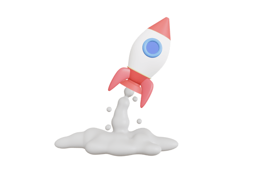 Toy rocket takes spewing smoke on a yellow background. The symbol for success is Start-up education and knowledge. 3D illustration png