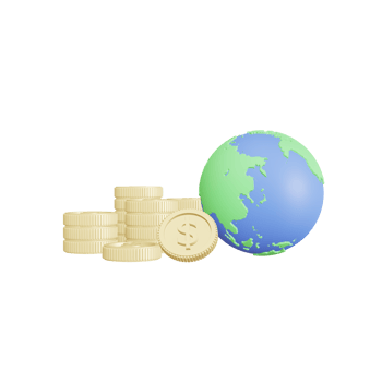 Globe or earth with a stack of gold coins, world business financial concept, 3d illustration png