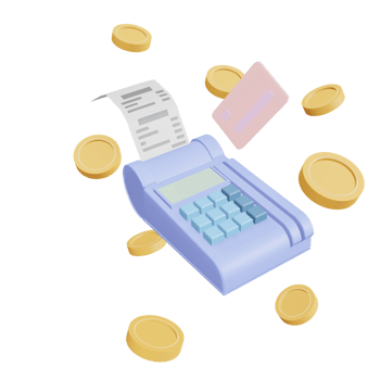 Credit card swipe machineEDC  Payment concept credit card, payment terminal, floating coins around the background. money-saving, cashless society. 3D illustration png