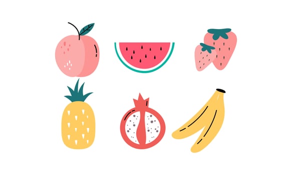 Tropical Fruits Doodle Flat Vector