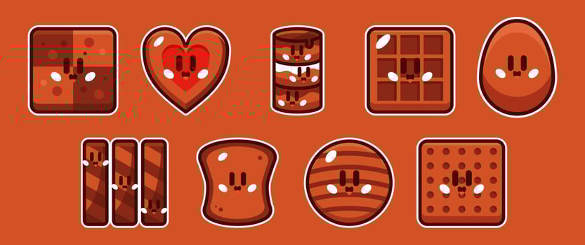 chocolate sticker pack cartoon vector illustration set