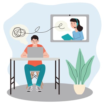 Psychotherapy session. Patient having individual online psychological therapy and counseling with therapist. Mental health, healthcare and psychology. Psychiatrist consultation. Flat style. vector