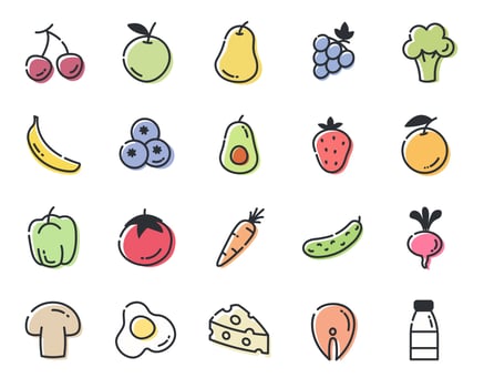 Cute food icon set. Line art design. vector
