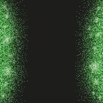Black background with emerald green glitter sparkles or confetti and space for text. vector