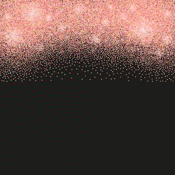 Black background with rose gold glitter sparkles or confetti and space for text. vector