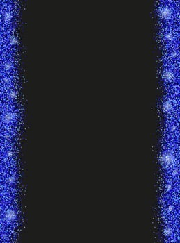 Black background with blue glitter sparkles or confetti and space for text. vector