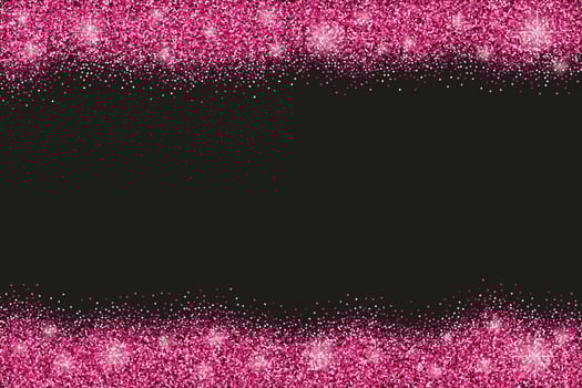 Black horizontal background with pink glitter sparkles or confetti and space for text. vector