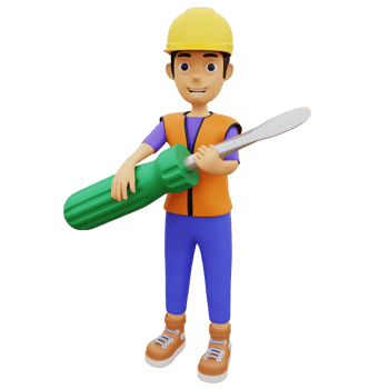 3D Character male construction worker carrying screwdriver png