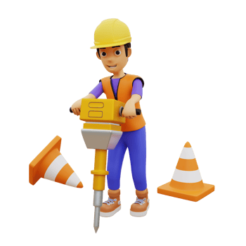 3D Character male construction worker with jackhammer png