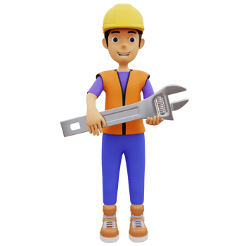 3D Character male construction worker holding wrench png