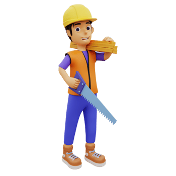 3D Character construction worker man holding saw png