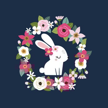 Cute white rabbit with vintage flowers vector