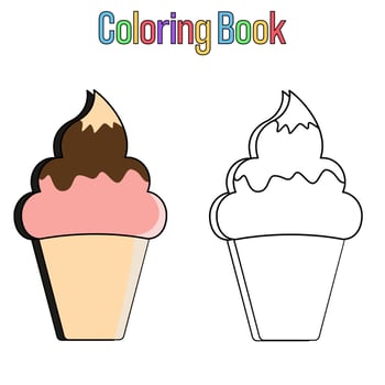 Coloring book. Cartoon ice cream for kids activity colouring pages. Vector illustration