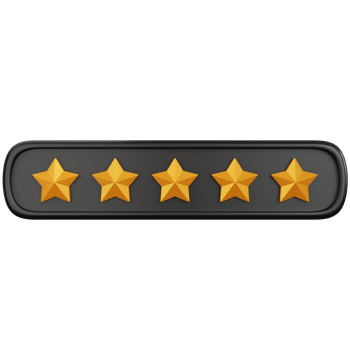 3d rendering gold star rating with five stars filled isolated png