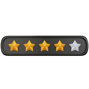 3d rendering gold star rating with four stars filled isolated png