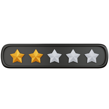 3d rendering gold star rating with two stars filled isolated png