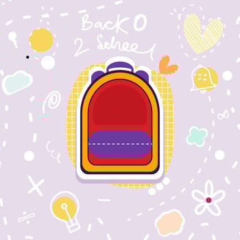 Back to school hand drawn illustration vector with cute colorful bag on pastel color background