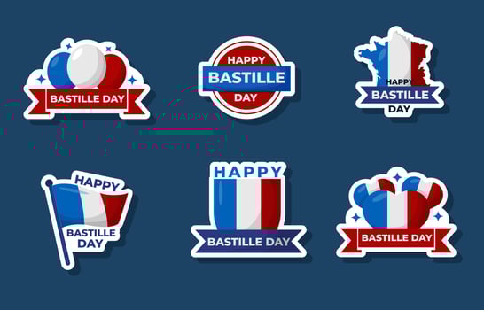 Bastille Day Sticker Set Collection vector