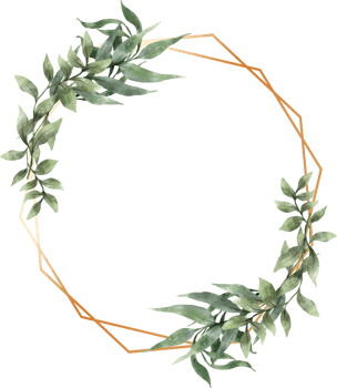 Green Leaf Watercolor Geometric Gold Frame png