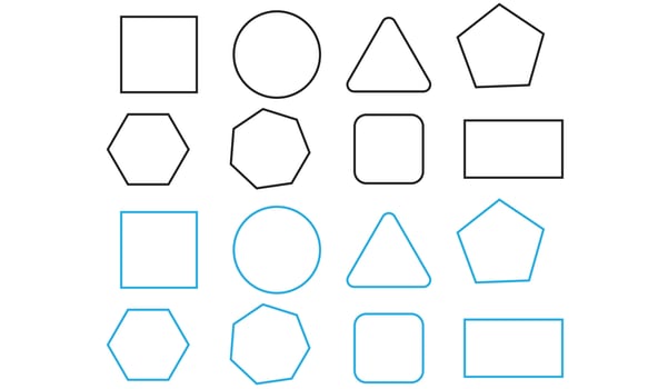 2d geometric shapes math elements black and blue outline stoke vector