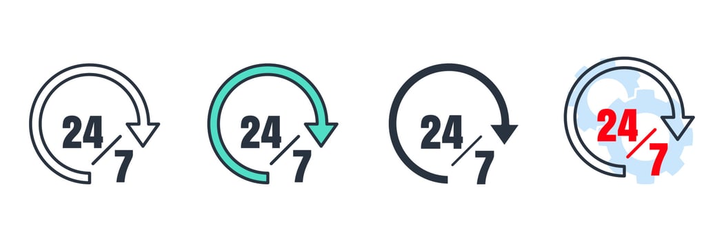 availability icon logo vector illustration. 24 7 hours service symbol template for graphic and web design collection