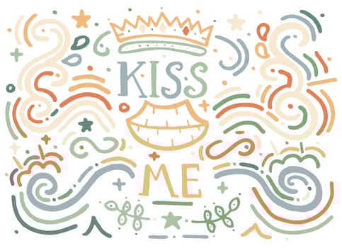 Kiss me. Hand drawn vintage print with decorative ornament. vector