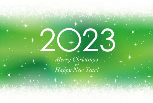 The Year 2023 Christmas And New Years Greeting Card With Snowflakes On A Green Background. Vector Illustration.