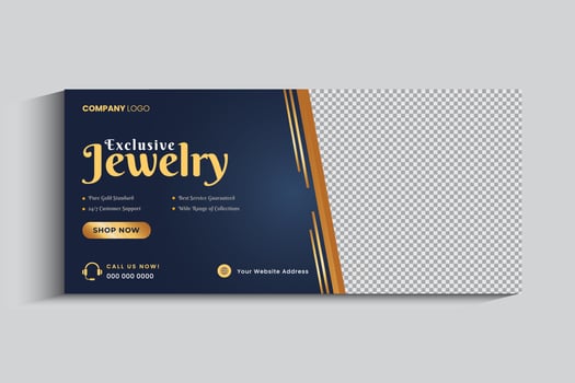 Jewelry Business Cover Banner design Template. Gold ornament Social media post vector