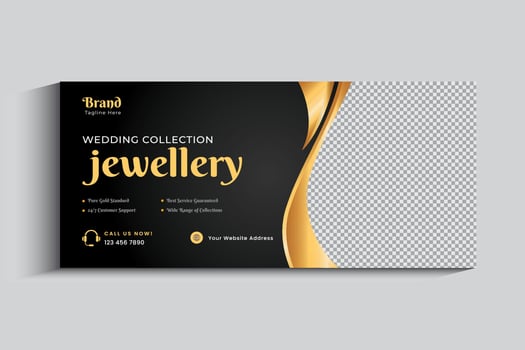 Jewelry Business Cover Banner design Template. Gold ornament Social media post vector