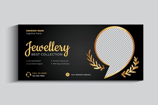 Jewelry Business Cover Banner design Template. Gold ornament Social media post vector