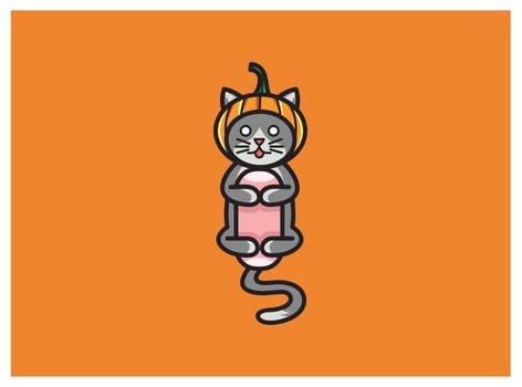 cute cat hugging pillow halloween vector