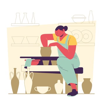 Female Master Potter Makes a Clay Vase vector